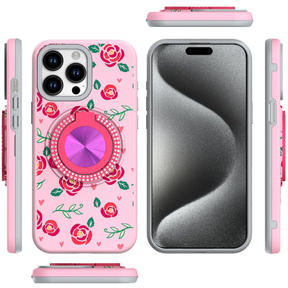 For Apple iPhone 12 /12 Pro Pattern Design Hybrid with Invisible Ring Stand & Magnetic Back, Shockproof Protective Grip Case Cover
