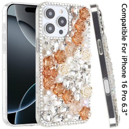 Rose Flower Full Diamond Bling Rhinestone Glitter Luxury Stylish Sparkle Protective Designer Hybrid
