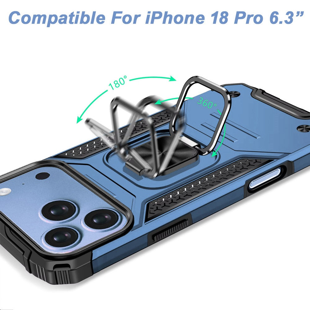 Phone Case for Apple iPhone 18 Pro Magnetic Car Mount Hybrid Ring Stand Shockproof Rugged Grip Armor Heavy Duty Protective TPU Durable Cover Blue
