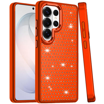 Phone Case for Samsung Galaxy S26 Ultra Luxury Diamond Bling Sparkle Chrome Metallic Edge Shockproof Durable Protective Stylish Premium Hybrid Design Cover Cosmic Orange
