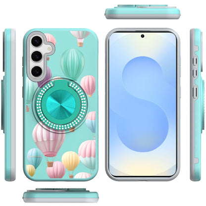 For Samsung Galaxy S25 /S24 Pattern Design Hybrid with Invisible Ring Stand & Magnetic Back, Shockproof Protective Grip Case Cover