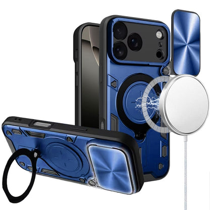 For Apple iPhone 17 Pro (6.3") Hybrid Magnetic 360° Ring Kickstand, MagSafe Compatible, Durable Full Camera Lens Protection Case Cover Blue
