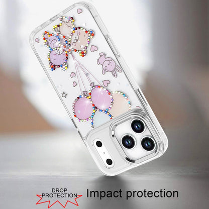 For Apple iPhone 17 Pro Max (6.9") Butterfly Resin Epoxy Diamond Design Metal Edged Hybrid Shockproof Heavy Duty Drop Protection Case Cover