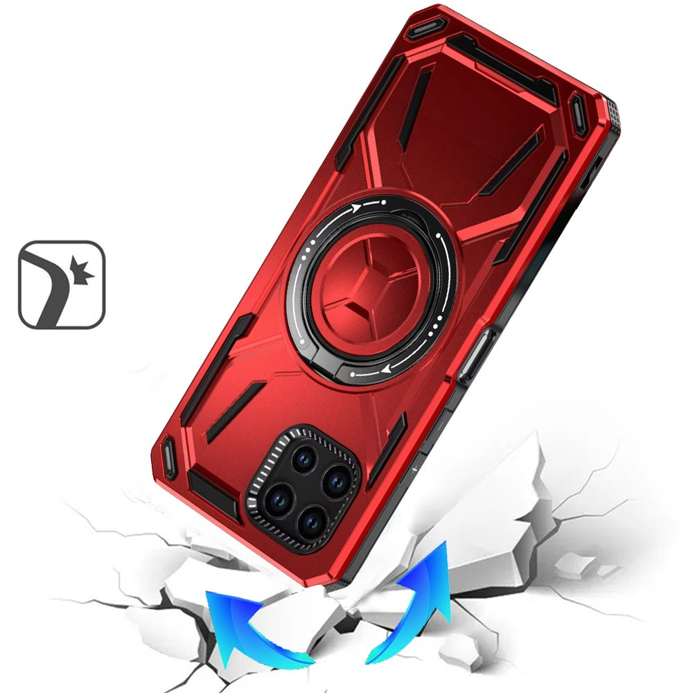 For T-Mobile Revvl 7 Pro 5G Hybrid Magnetic Ring and 360° Rotational Kickstand with MagSafe Compatible, Military Grade Drop Protection Case Cover Red