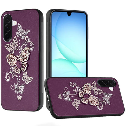 Phone Case for Galaxy A17 5G Diamond Glitter 3D Butterfly Engraved Luxury Bling Hybrid Shockproof Chrome Edge Protective Durable Grip Cover Purple