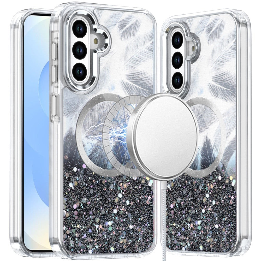 For Apple iPhone 15 Pro Max Epoxy Glitter Shimmer Fashion Case with Magnetic Magsafe Compatible Hybrid Sparkling Slim Protective Case Cover Black