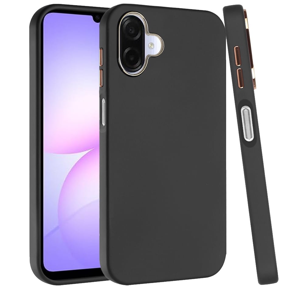 For Samsung Galaxy A07 Slim Classic Hybrid Around Rubber Gummy Gel Slick Hard PC Silicone TPU Chromed Button Case Cover