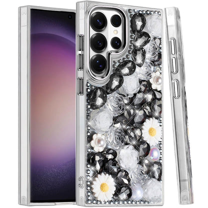 Phone Case for Samsung Galaxy S23 Ultra Full Bling Rhinestone Glitter Floral Luxury Hybrid Shockproof Stylish Sparkling Protective Designer Ornament Cover