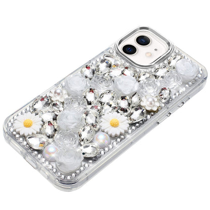 For Samsung Galaxy S25+ /S25 Plus /S24+ Plus Fashion Daisy Floral Series, Full 3D Bling Crystal Diamonds Sparkling Rhinestone Glitter Hybrid Design Case Cover