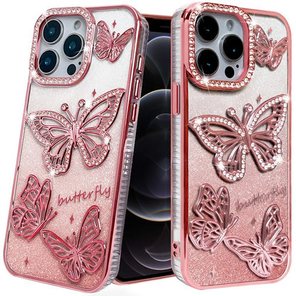 Phone Case for Apple iPhone 12 Pro Max Butterfly Freedom Shimmer Glitter Thick TPU Shockproof Anti Slip Durable Protective Design Cover Gold