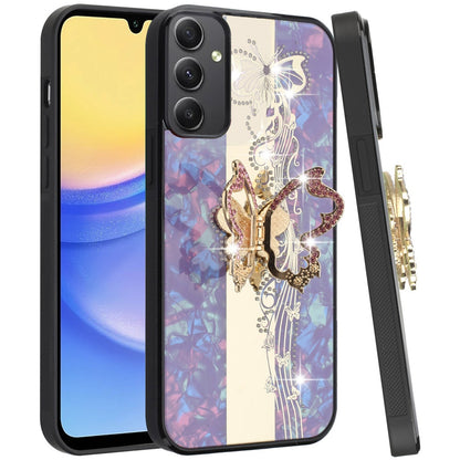 Phone Case for Samsung Galaxy A16 5G Diamond Glitter Butterfly Engraved Ring Stand Luxury Bling Hybrid Shockproof Chrome Edge Protective Durable Grip Cover Purple