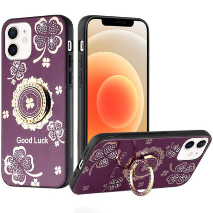 Phone Case for Apple iPhone 12 /12 Pro Diamond 3D Fashion Floral Glitter Engraved Luxury Bling Hybrid Shockproof Chrome Edge Protective Grip Cover Purple