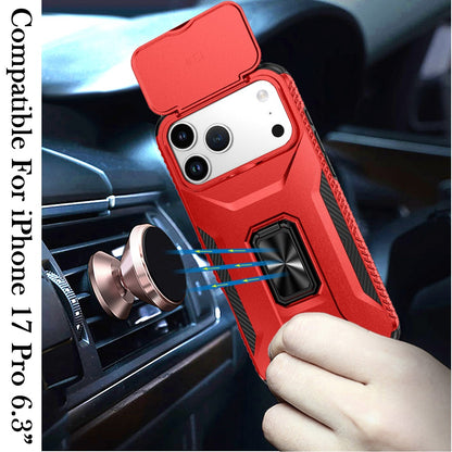 For Apple iPhone 17 Pro (6.3") Case, Camera Cover with Magnetic Rotation Ring Stand, Military Grade Hybrid Hard TPU Shockproof Case Cover