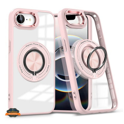 For Apple iPhone 16e /iPhone SE4 Clear Transparent Back Hybrid with Rotating Ring Stand, MagSafe Compatible Shockproof Slim TPU PC Case Cover