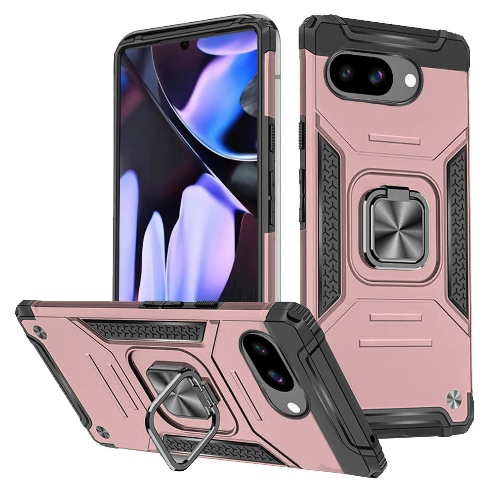 For Google Pixel 9A Armor Hybrid Magnetic Stand with Ring Holder Kickstand Shockproof Heavy-Duty Durable Rugged TPU Dual Layer Case Cover