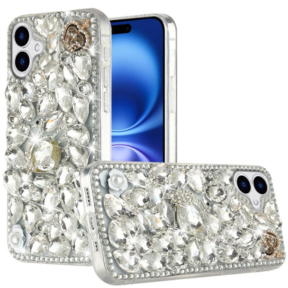 For Apple iPhone 17 (6.3") Bling Crystal 3D Full Diamonds Luxury Sparkle Rhinestone Hybrid Protective Case Cover