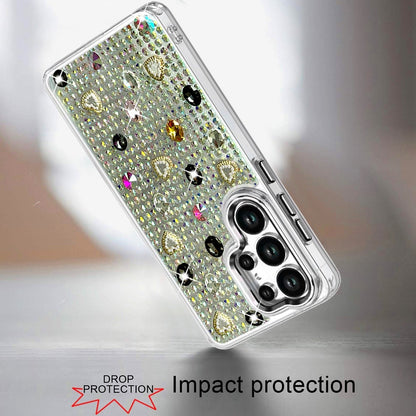Phone Case for Samsung Galaxy S26 Ultra Chrome Fashion Hybrid Bling Diamond Heart Rhinestone Decorative Stones Sparkling Embellished Design Cover