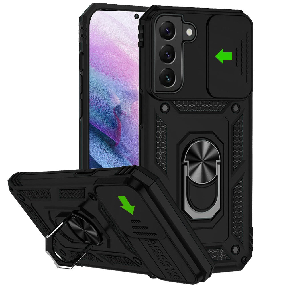 For Samsung Galaxy S21 Shockproof Edge Bumper with Stand, Camera Lens Protection & 360° Rotate Ring Kickstand Case Cover
