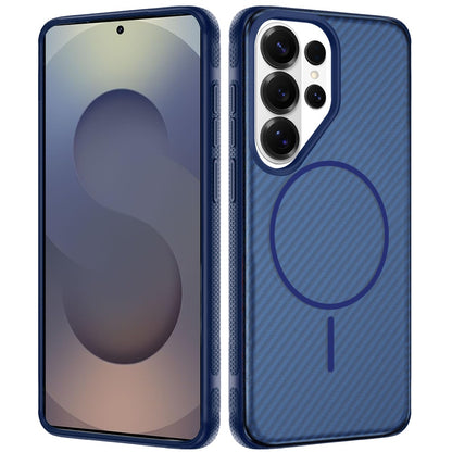 For Samsung Galaxy S26 Ultra Thick Carbon Design Magnetic Hybrid Drop Protection with Metallic Buttons & MagSafe Compatible Case Cover Blue