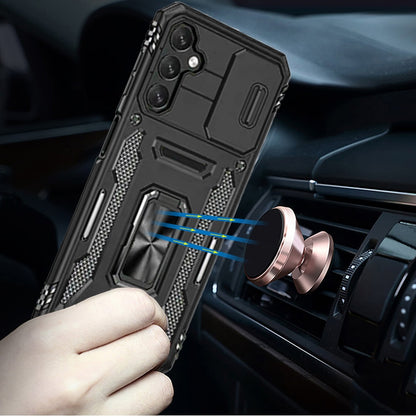 For Samsung Galaxy S20 Ultra Tough Hybrid Case with Movable Camera Window & Metal Ring Stand Shockproof Case Cover Black