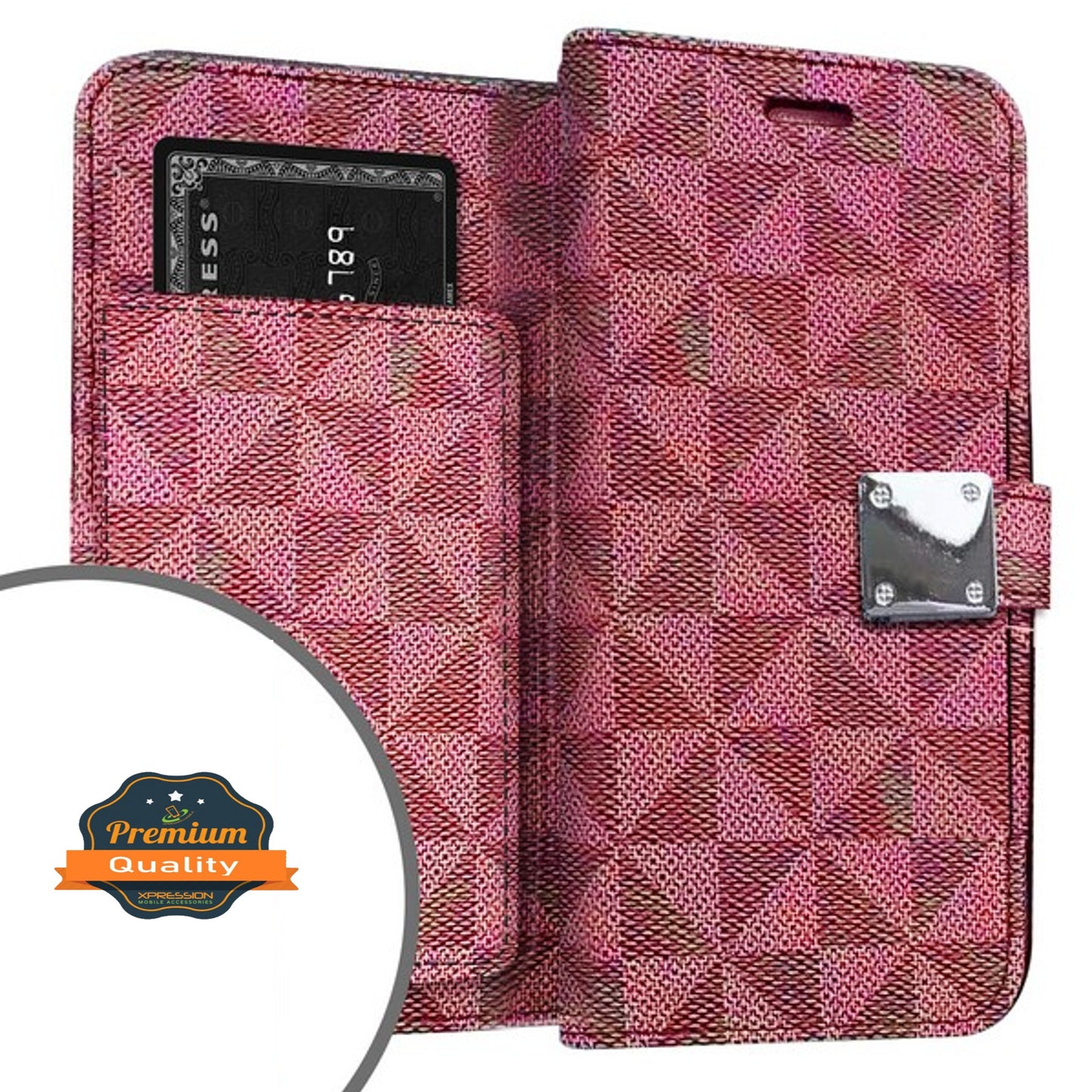 For Apple iPhone 15 Pro (6.1") Premium Fabric Wallet Case 6 Credit Card Slots ID Cash Storage Carrying Pouch Folio Flip  Phone Case Cover