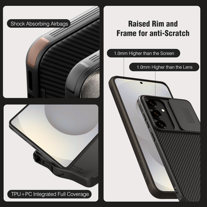 For Samsung Galaxy S25 Fan Edition /Galaxy S25 FE Hybrid Dual Layer Phone Case with Slide Camera Protector, Slim TPU Hard Protection Shockproof Case Cover