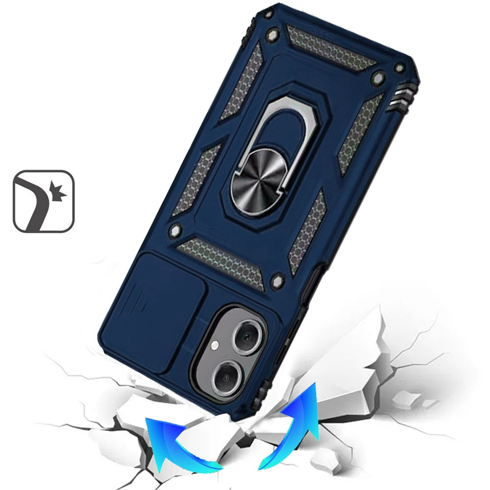 For Samsung Galaxy A06 Hybrid Shockproof Edge Bumper with Stand, Camera Lens Protection & 360° Rotate Ring Kickstand Case Cover