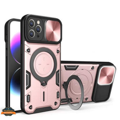 For Apple iPhone 16e /iPhone SE4 Hybrid Shockproof with Magnetic Ring Stand, Compatible with Magsafe & Sliding Camera Lens Protector Case Cover