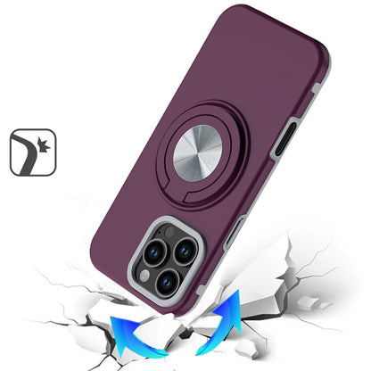 Phone Case for iPhone 16 Pro Max (6.9") Shockproof Magnetic Ring Stand Rotating CarMount Hybrid Metal Matte Finish AntiSlip Grip Kickstand Cover Red