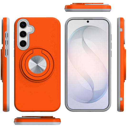 For Samsung Galaxy S26 Metal Matte Hybrid with Invisible Rotational Ring Stand, Car Mount Friendly, Military Grade Slim Fit Sturdy Case Cover Cosmic Orange