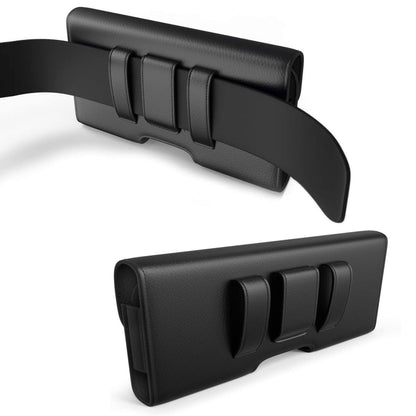 For Apple iPhone 16 Pro (6.3") Universal Leather Belt Holster Horizontal Pouch Phone Holder with Belt Loop / Clip Waistband (Large) Cover [Black]