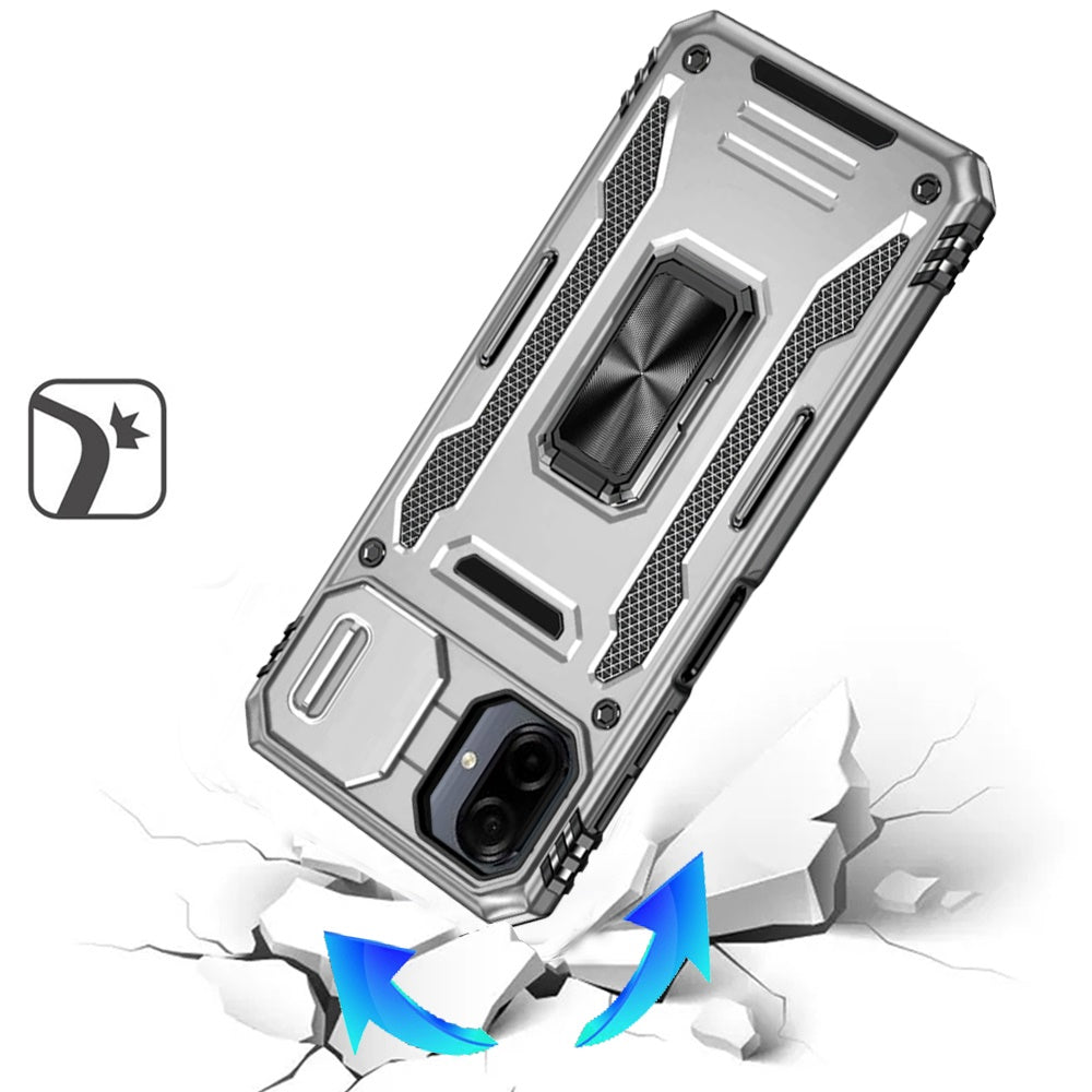 Phone Case for Samsung Galaxy A08 4G, A07 5G, A07 4G Tough Metal Ring Shockproof Sliding Camera Window Hybrid Armor Rugged Anti Slip Heavy Duty Grip Cover