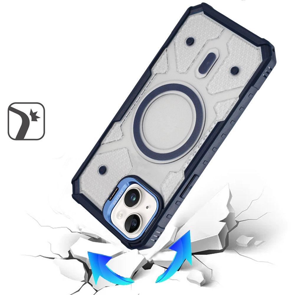 For Apple iPhone 15 Transparent Tough Dotted Magnetic Case with Camera Stand & Hybrid Grip Shockproof Case Cover