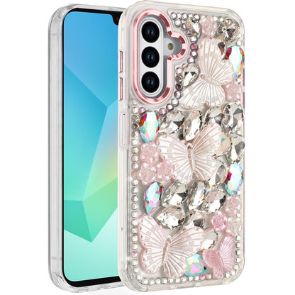 For Samsung Galaxy S25+ /S25 Plus /S24+ Plus 3D Diamond Floral Butterfly Bling Stone Hybrid, Sparkly Rhinestone Gemstone Back Shockproof Case Cover