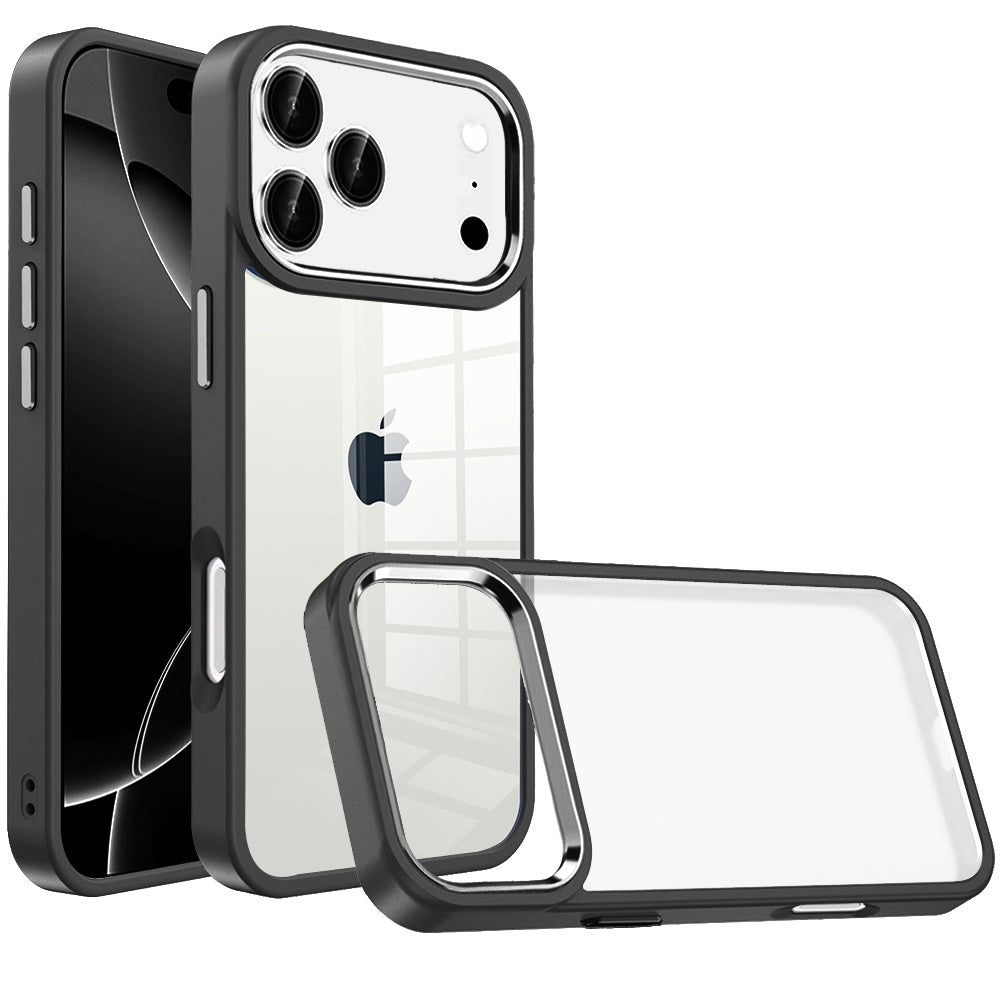 For Apple iPhone 17 Pro (6.3") Slim Fit Hybrid Transparent Thick Acrylic with Metal Buttons Frame Protective Hard PC + TPU Shockproof Case Cover Cosmic Orange