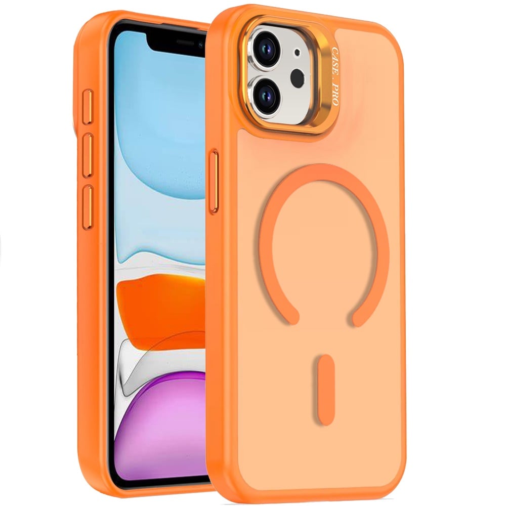 For Apple iPhone 11 MagSafe Compatible Matte Metallic Stand TPU Hybrid Drop Protection Camera Kickstand Case Cover Cosmic Orange