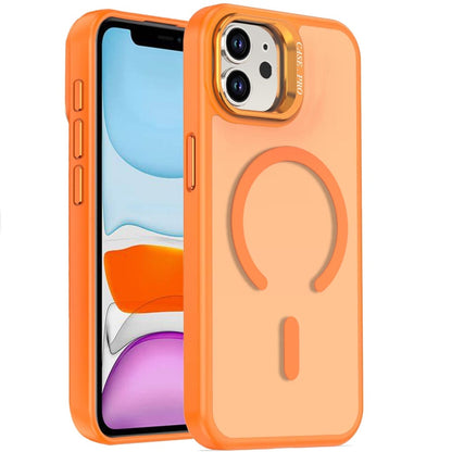 For Apple iPhone 11 MagSafe Compatible Matte Metallic Stand TPU Hybrid Drop Protection Camera Kickstand Case Cover Cosmic Orange