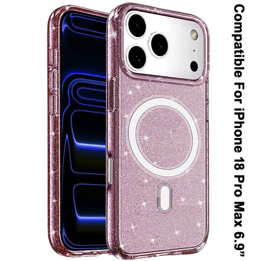 Phone Case for Apple iPhone 18 Pro Max/ 17 Pro Max Glitter Magnetic Transparent Shockproof Hybrid TPU Thick 3mm Grip Durable Camera Protection Anti-Slip Cover Purple