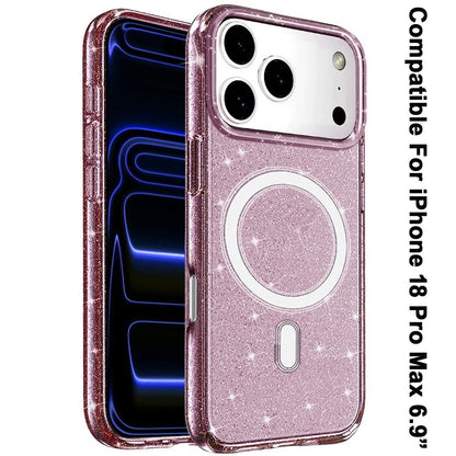 Phone Case for Apple iPhone 18 Pro Max/ 17 Pro Max Glitter Magnetic Transparent Shockproof Hybrid TPU Thick 3mm Grip Durable Camera Protection Anti-Slip Cover Purple