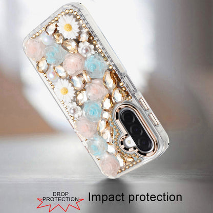 For Samsung Galaxy S25 Fan Edition /Galaxy S25 FE Fashion Daisy Floral Series, Full 3D Bling Crystal Diamonds Sparkling Rhinestone Glitter Hybrid Design Case Cover