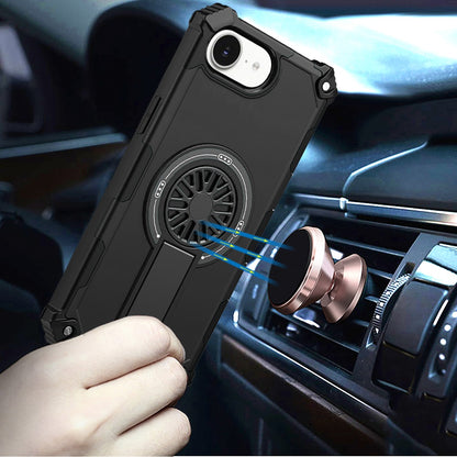 For Apple iPhone 17E /16E Texture Design Invisible Kickstand Case, MagSafe Compatible Hybrid Shockproof Cover, Car Mount Friendly Case Cover Cosmic Orange