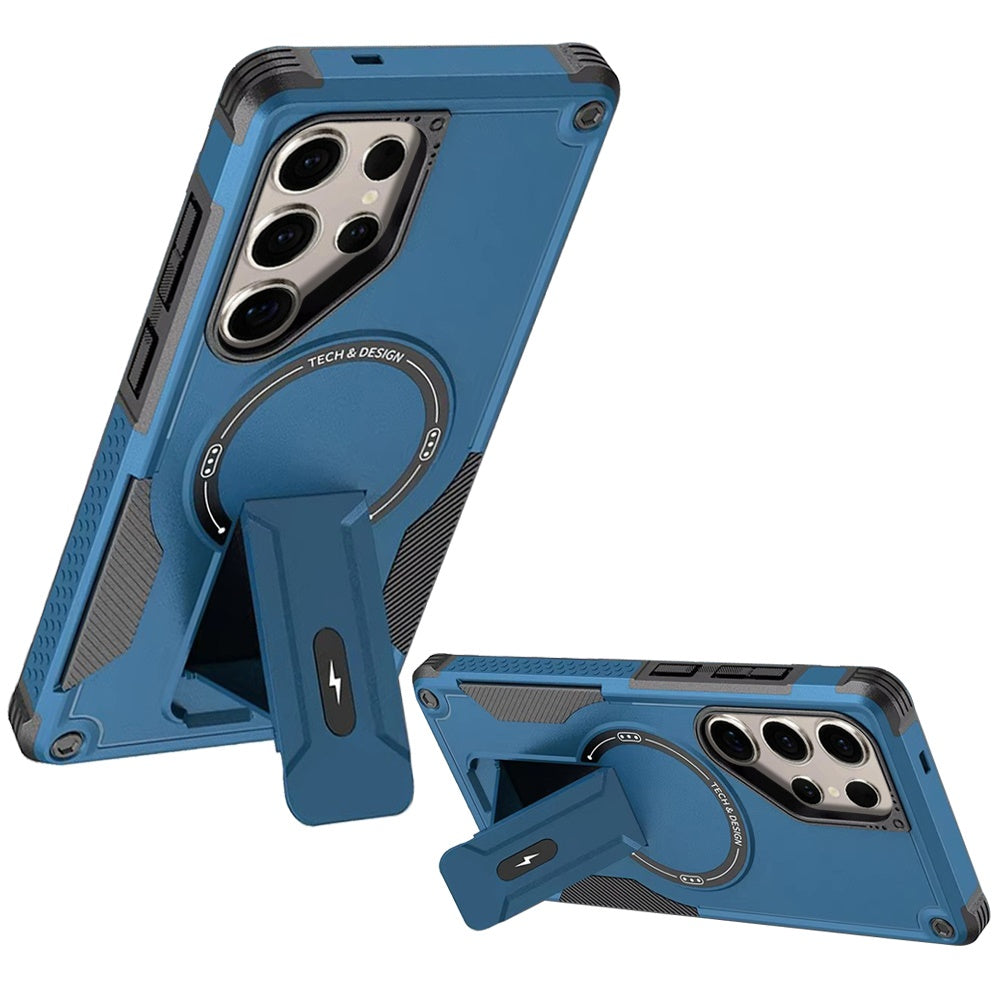 Phone Case for Samsung Galaxy S24 Ultra Magnetic Kickstand Rugged Shockproof Armor Grip Anti Slip Heavy Duty Protective Matte Stand Hybrid Cover Blue