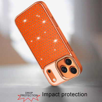 Phone Case for Apple iPhone 17 Pro Luxury Diamond Bling Sparkle Chrome Metallic Edge Shockproof Durable Protective Stylish Premium Hybrid Design Cover Cosmic Orange