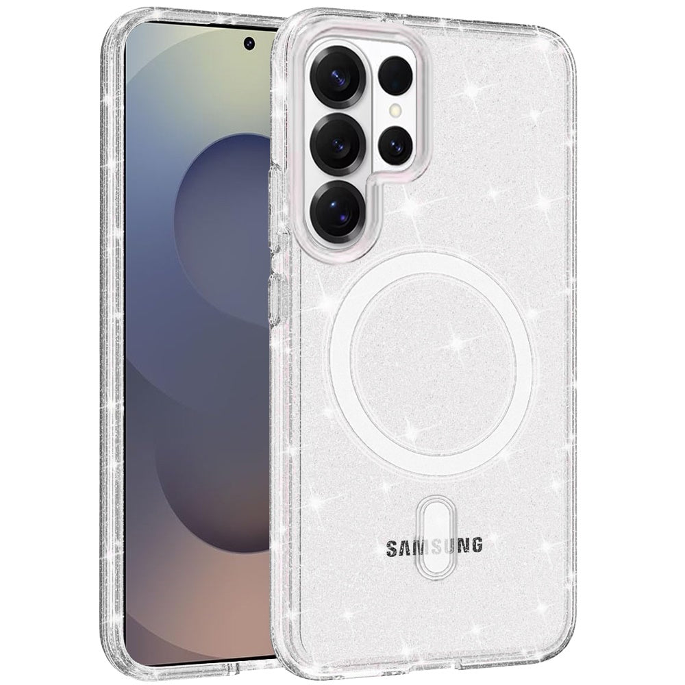 For Samsung Galaxy S26 Ultra MagSafe Compatible Glitter Sparkle Bling Hybrid Case with Magnetic Circle, Slim TPU & Hard PC Frame Case Cover