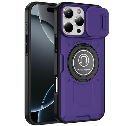 For Apple iPhone 16 Pro Max Build in Invisible Magnetic Ring Stand with Slide Camera Protector, fit Magnetic Car Mount [Compatible with MagSafe] Case Cover