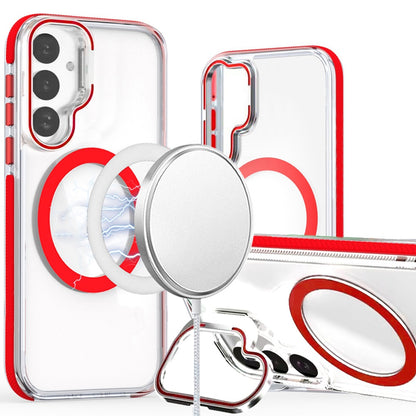 For Samsung Galaxy S25 FE /S25 Fan Edition Hybrid Clear Back Case with Invisible Camera Bracket Stand, MagSafe Magnetic Circle, Shockproof Color Frame Case Cover