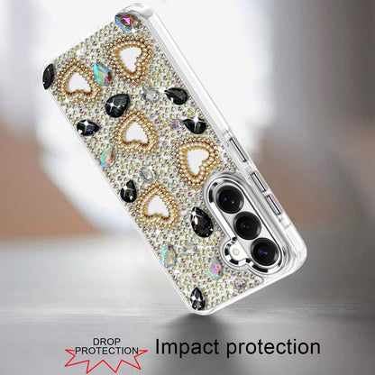 Phone Case for Galaxy S25 FE Fan Edition Luxury Crystal Heart Rhinestone Diamond Bling Shockproof Hybrid Glitter Protective Stylish Durable Grip Cover
