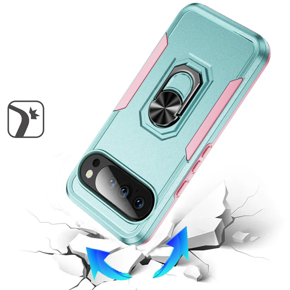 For Google Pixel 10 Pro XL Hybrid Rugged Tough 2in1 Drop-Proof Protection Military Grade Armor with Metal Ring Stand Case Cover