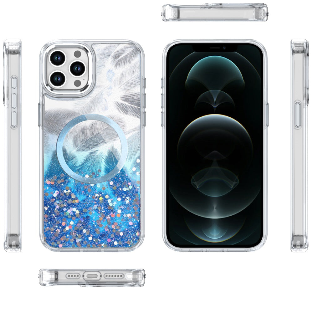 For Apple iPhone 16 Pro Max Epoxy Glitter Shimmer Fashion Case with Magnetic Magsafe Compatible Hybrid Sparkling Slim Protective Case Cover