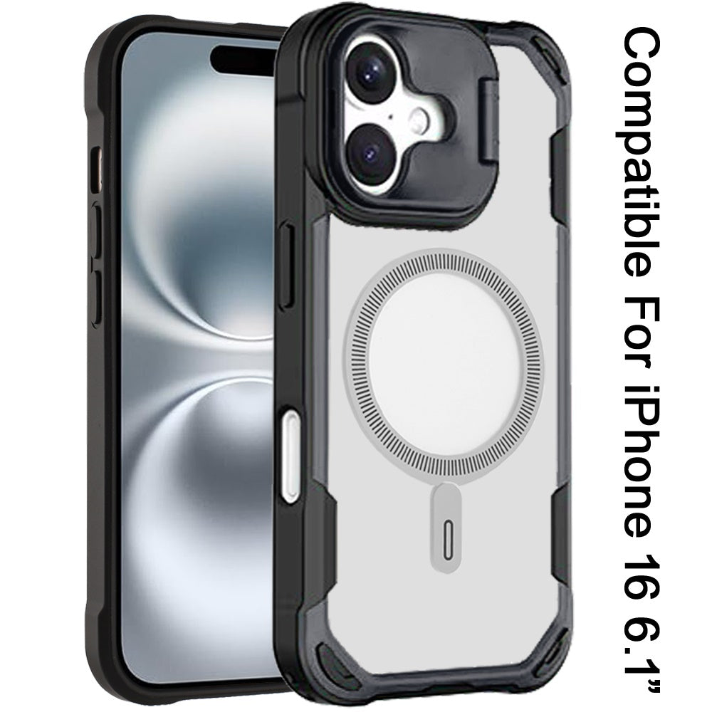 For iPhone 16 (6.1") Magnetic Circle Hybrid with Camera Stand, Compatible with MagSafe, Shockproof Protective Case Cover Purple